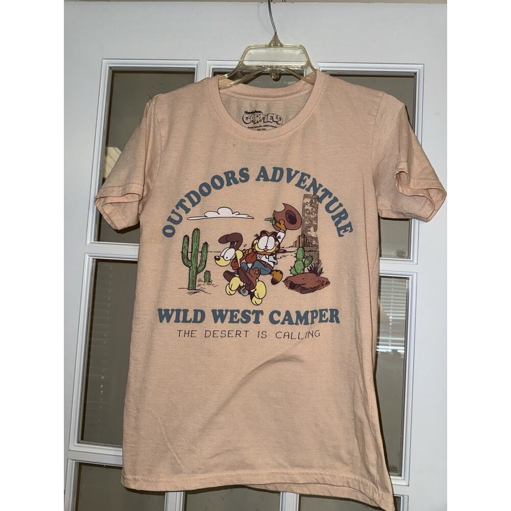 Garfield Shirt Mens Small Orange Pink Odie Wild West Camper Short Sleeve